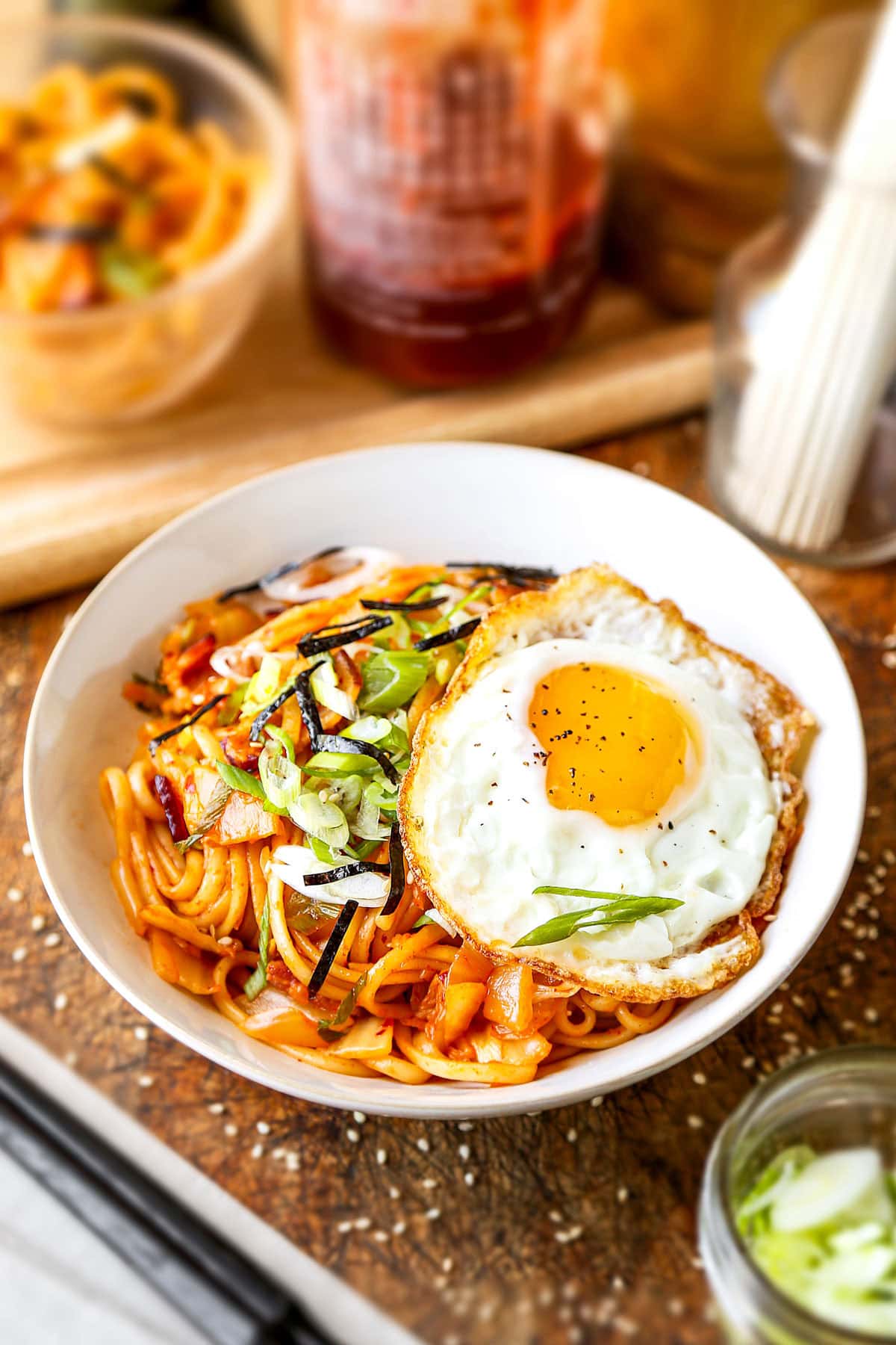 Kimchi udon noodles