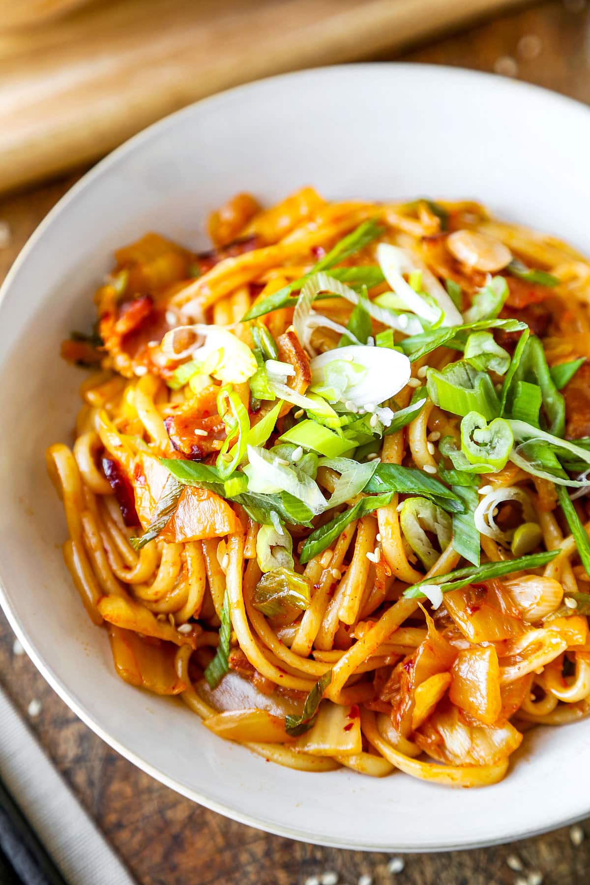 Kimchi udon noodles