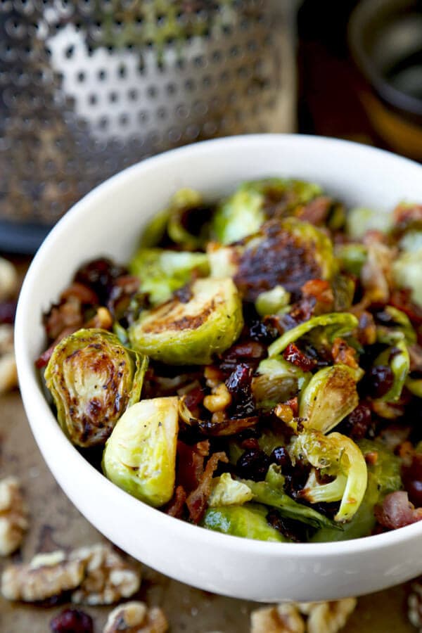 Oven roasted Brussels sprouts with bacon, cranberries and 