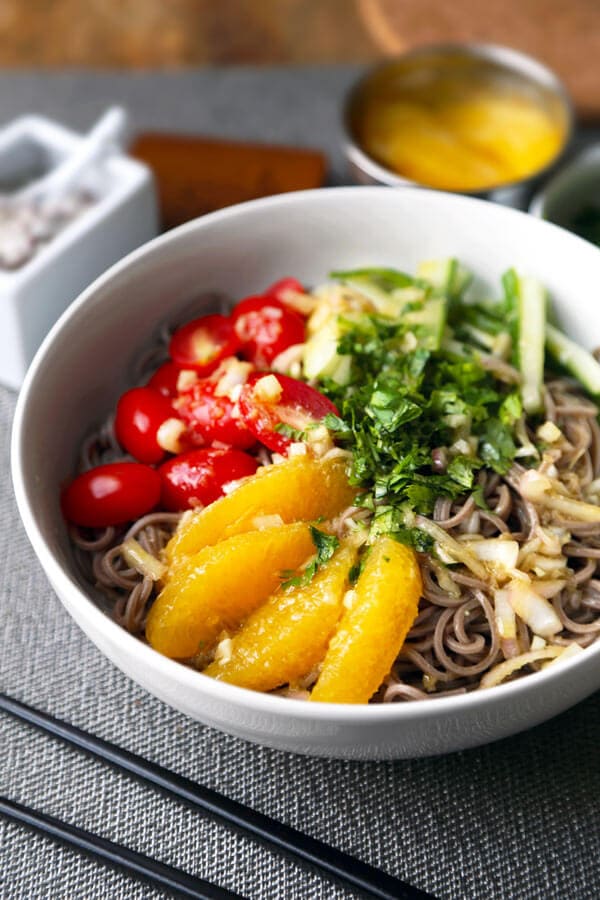 soba noodle salad with ginger miso dressing