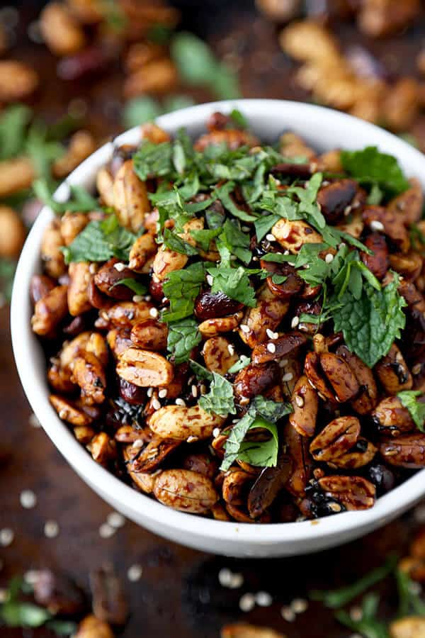 Sweet Vinegar Peanuts - Sticky, sweet vinegar peanuts make the most amazing party snack! Eat them warm or cold, these sweet and sour nuts are addictive and only take 15 minutes to make! We love these as a Super Bowl Snack! Easy, vegan | pickledplum.com