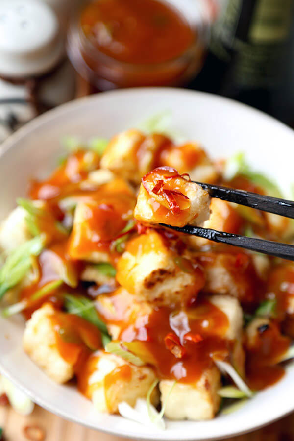 General Tso Tofu - Better than takeout General Tso tofu with a sweet, savory and slightly spicy glaze. Ready in 20 minutes from start to finish. Impossible to resist! Healthy, easy, tofu recipe | pickledplum.com
