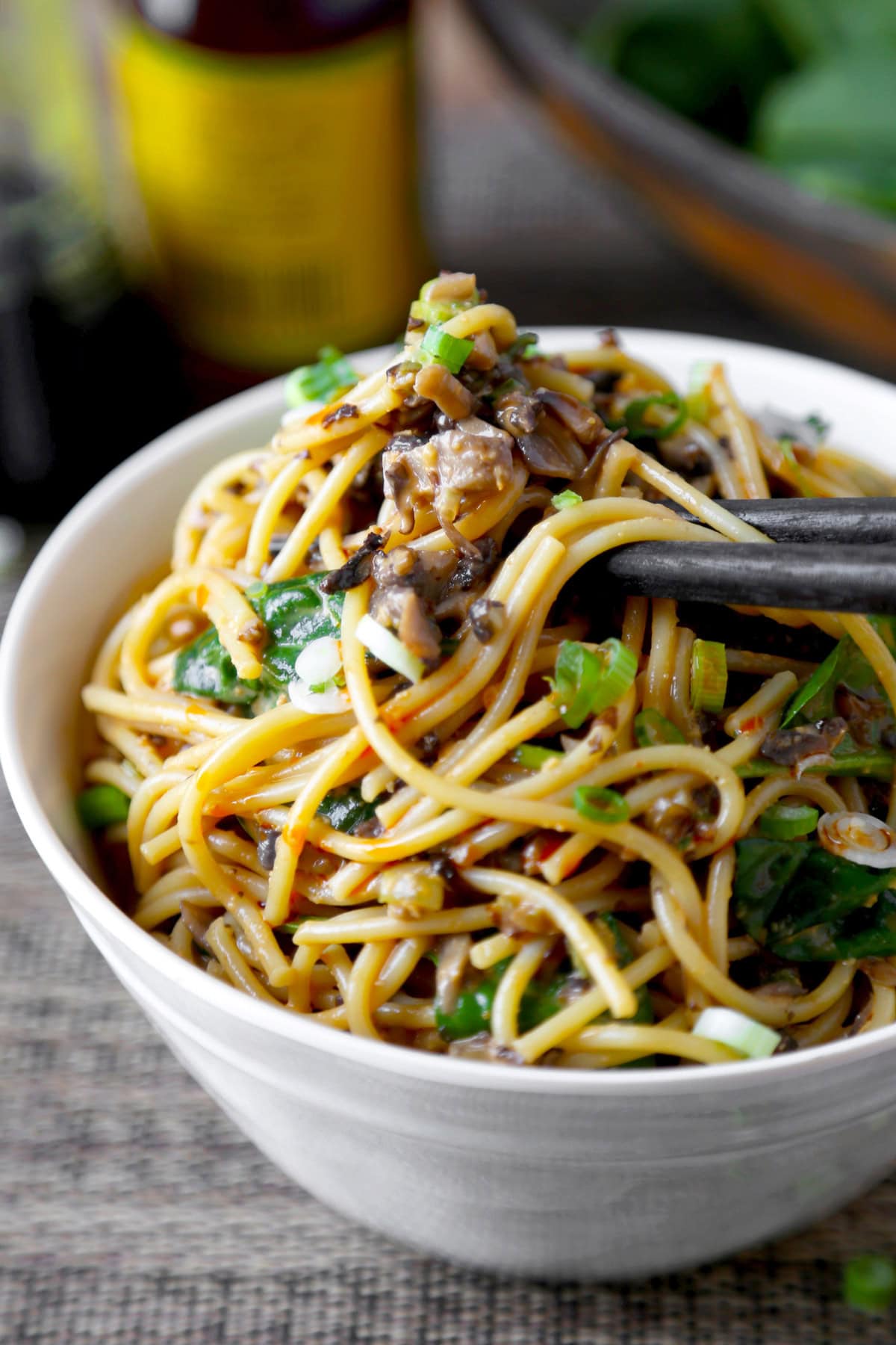 Bowl of homemade dan dan noodles