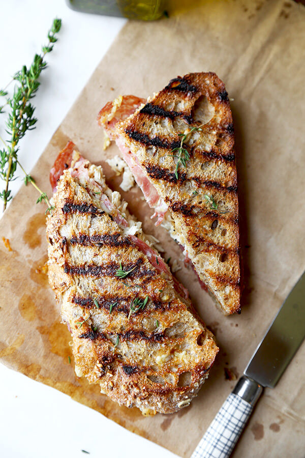 Chicken Cordon Bleu Sandwich - Gooey Gruyère, smoky salami and shredded chicken make this tasty sandwich a treat your family will love! Ready in 20 minutes from start to finish. Recipe, Easy, Sandwich, Snack, Grilled Cheese, Lunch | pickledplum.com
