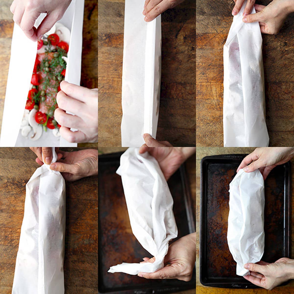 how to fold salmon in parchment paper