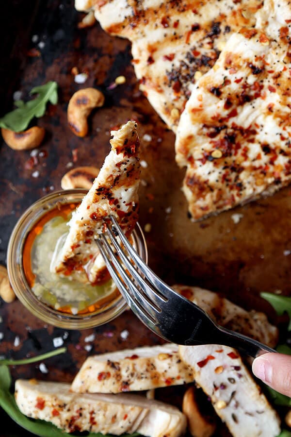 Easy Grilled Chicken With Hot And Sweet Sauce - A tangy, sweet and hot dipping sauce served with char-grilled chicken breasts. Ready in less than 20 minutes from start to finish! Recipe, easy, barbecue, healthy, main, dinner | pickledplum.com