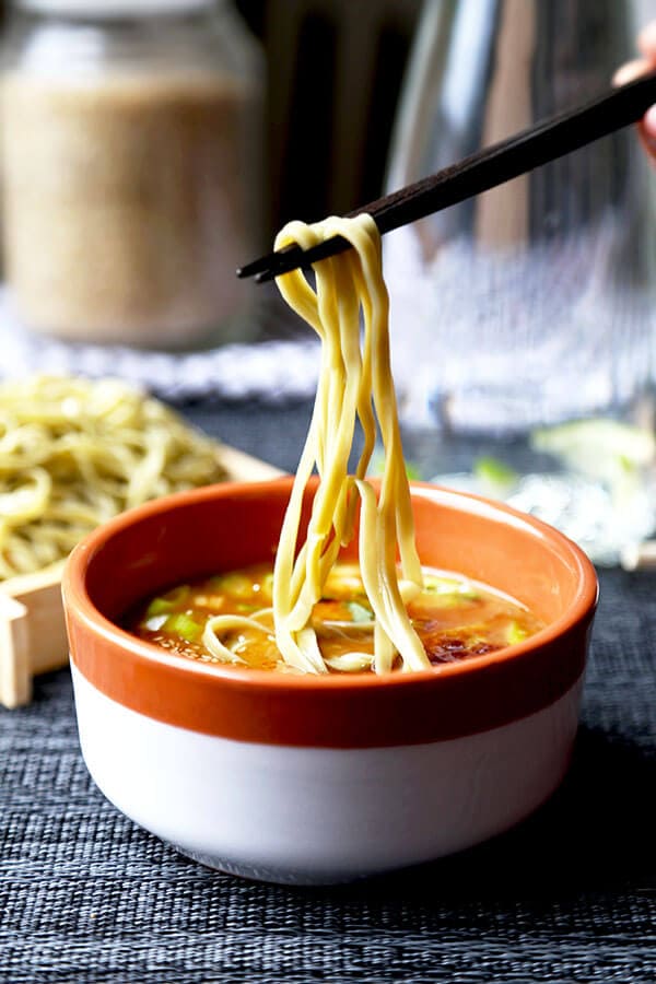 Spicy Miso Tsukemen - A cooling and summer-perfect Tsukemen Recipe served with a deeply flavored spicy miso broth. These Japanese dipping noodles are ready in 22 minutes! Recipe, Japanese, noodles, flavor, main, dinner | pickledplum.com