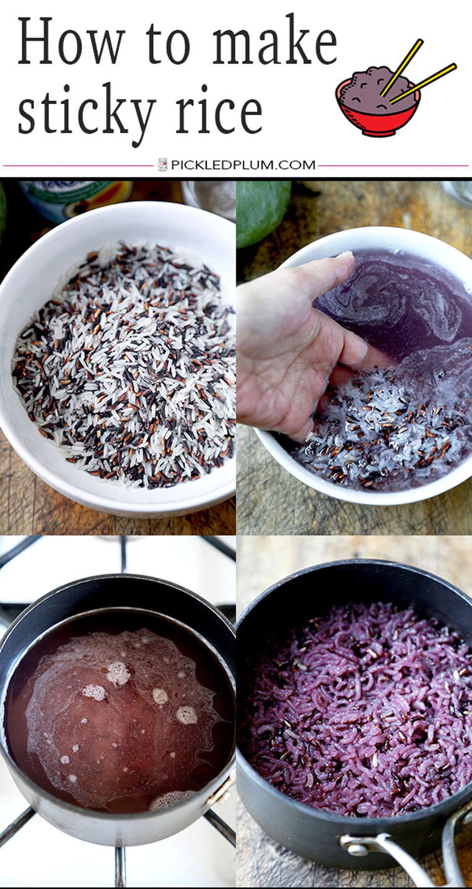 Learn how to make sticky rice (Thai purple sticky rice)