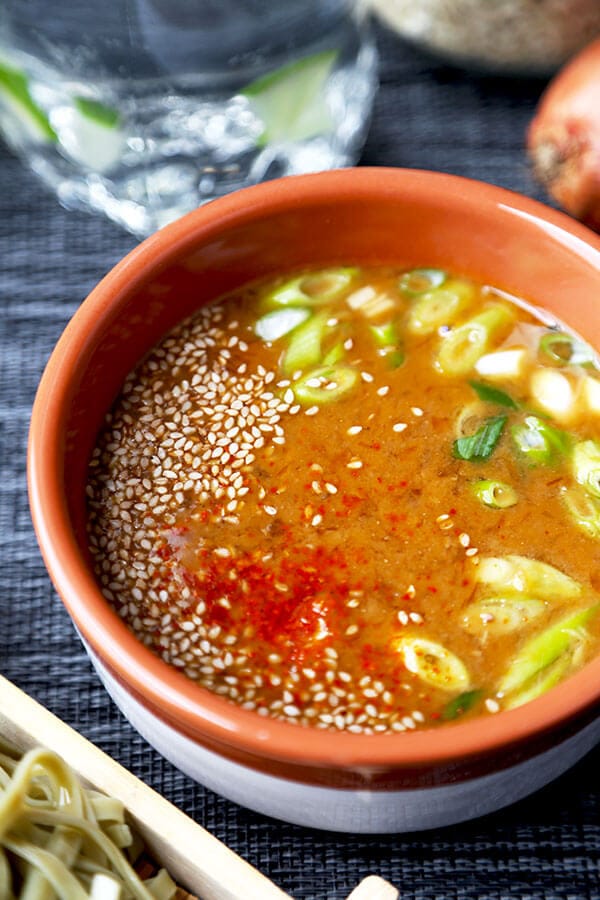 Spicy Miso Tsukemen - A cooling and summer-perfect Tsukemen Recipe served with a deeply flavored spicy miso broth. These Japanese dipping noodles are ready in 22 minutes! Recipe, Japanese, noodles, flavor, main, dinner | pickledplum.com