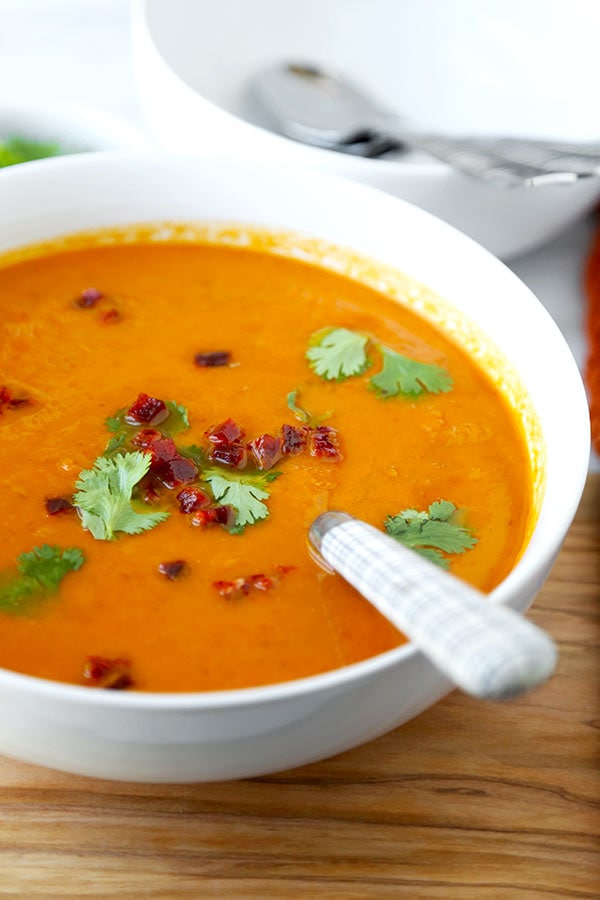 Sweet Potato Chorizo Soup - Loaded with fall vegetables, this smoky Sweet Potato Chorizo Soup Recipe celebrates the changing seasons. Sweet potato soup never tasted so good! Recipe, healthy, soup, appetizer, dinner | pickledplum.com