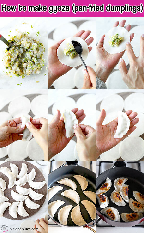 How to make gyoza - step by step images showing how to make yummy shrimp gyoza - pickledplum.com