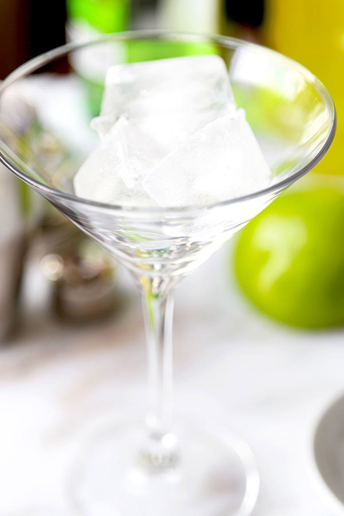 martini glass with ice