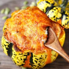 Roasted Acorn Squash With Cheese and Creamy Mushroom Sauce