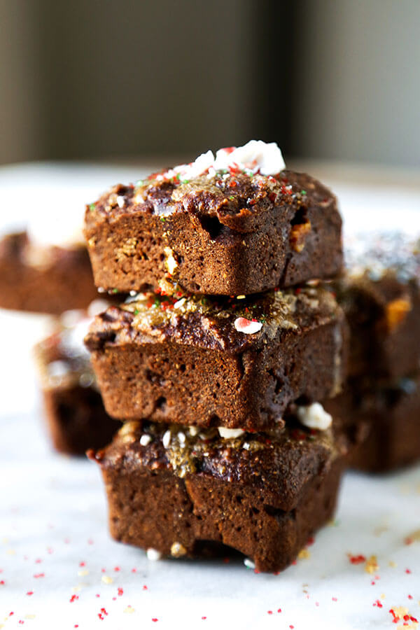 Golden Chocolate Tofu Brownies - No oil or butter needed for these chewy golden chocolate tofu brownies. Silken tofu is the secret to making moist and low fat brownies your kids won't be able to stop eating! Recipe, dessert, chocolate, tofu, brownies | pickledplum.com