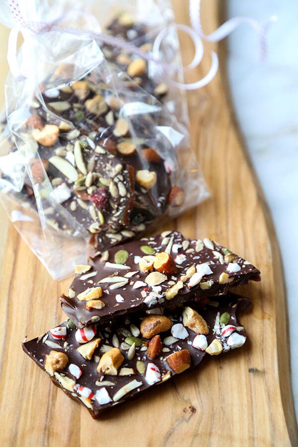 Super Nutty Chocolate Peppermint Bark - One layer of naughty and two layers of nice make this Super Nutty Chocolate Bark the perfect sweet, holiday inspired treat. It also makes a great homemade gift! Recipe, Thanksgiving, Christmas, toffee, dessert, snack, chocolate | pickledplum.com