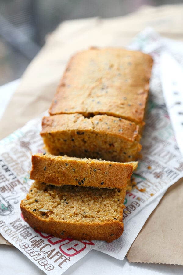 Sweet Potato & Black Sesame Pound Cake - I call this sweet potato and black sesame pound cake the Japanese version of banana bread! Dip it in your coffee or tea while getting your beta carotene fix! Recipe, cake, breakfast, snack, baking | pickledplum.com