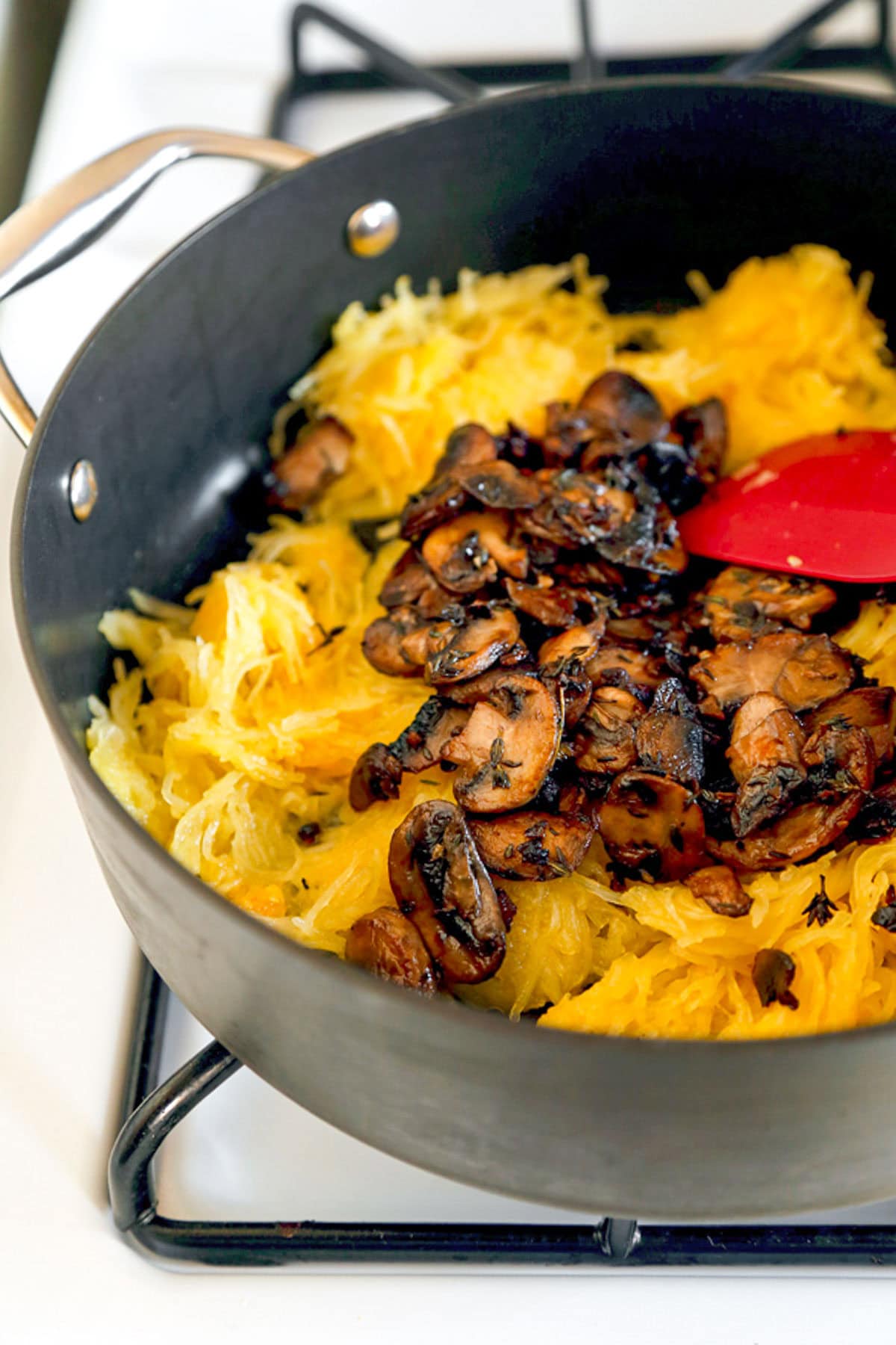 spaghetti squash in skillet