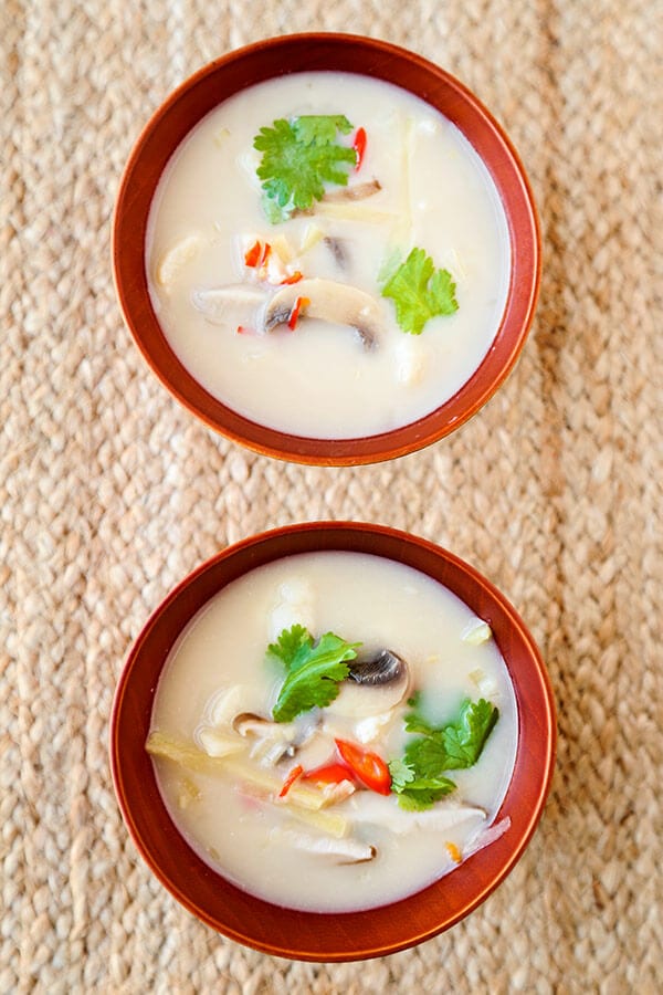 Homemade Thai coconut soup in bowls