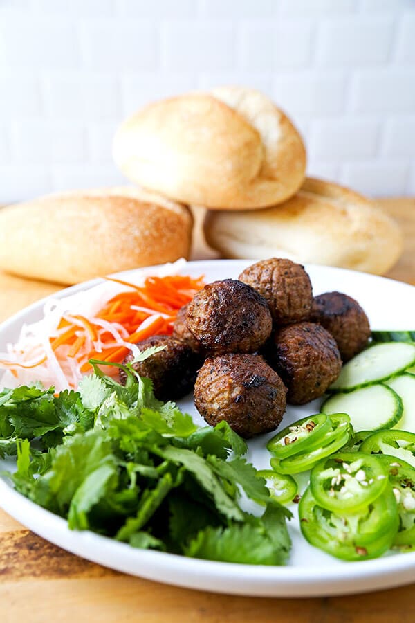 Meatless Meatball Banh Mi Sandwich - This is the ultimate vegetarian Vietnamese banh mi recipe! So yummy it might just better than the real thing! Ready in 25 minutes from start to finish. Vietnamese food recipes, Vegan Vietnamese food recipes, healthy Asian dinner recipes, healthy vegan sandwich | pickledplum.com