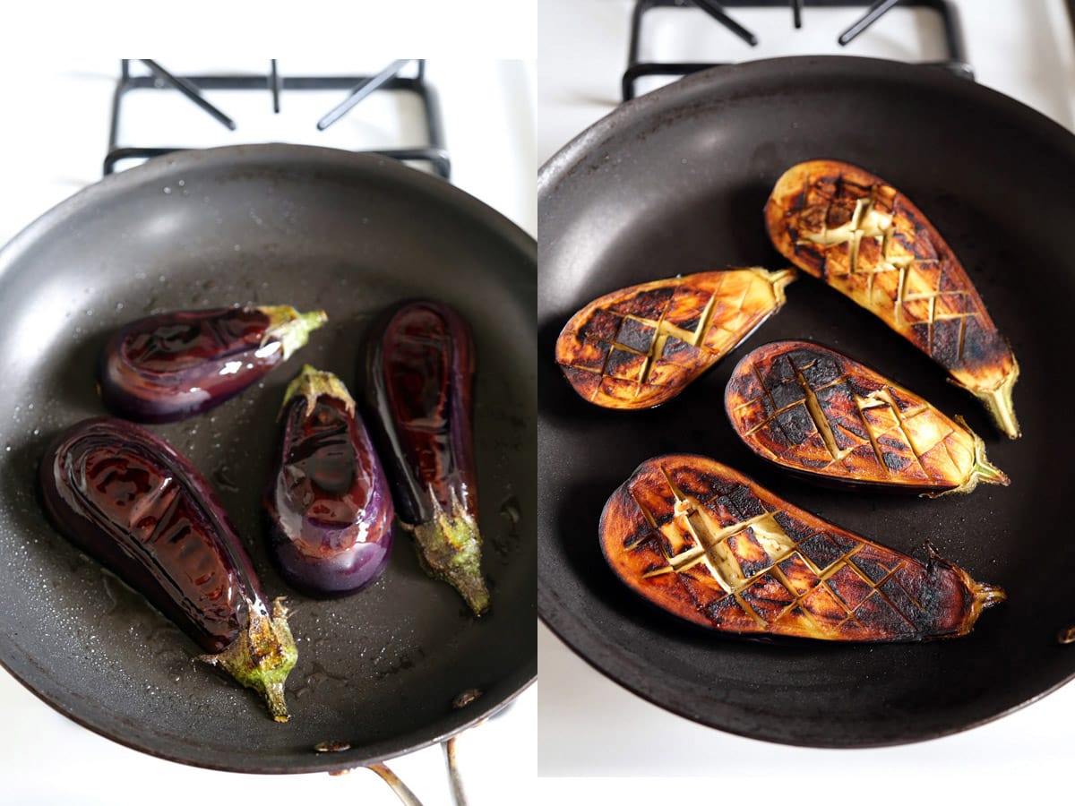 grilling eggplant in a pana