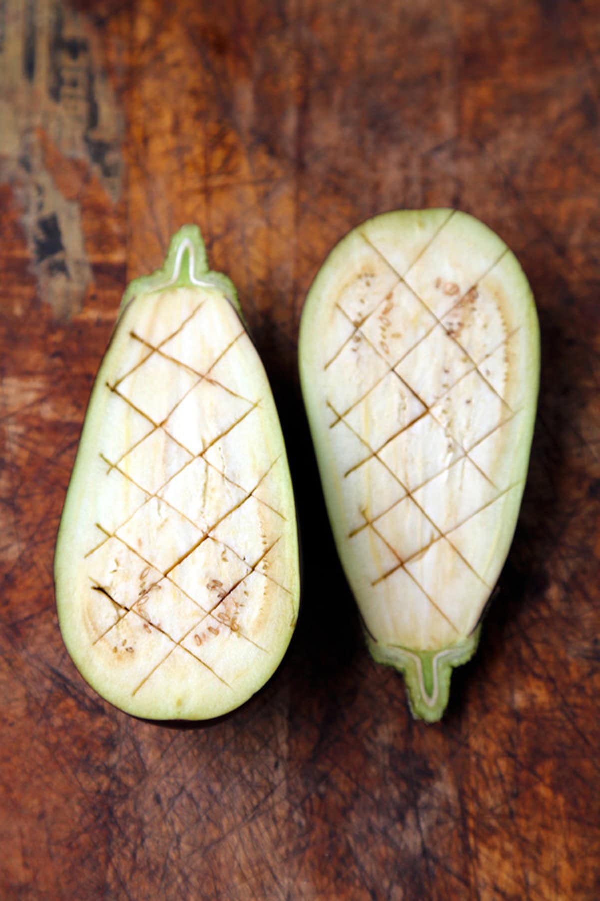 eggplant scored with knife