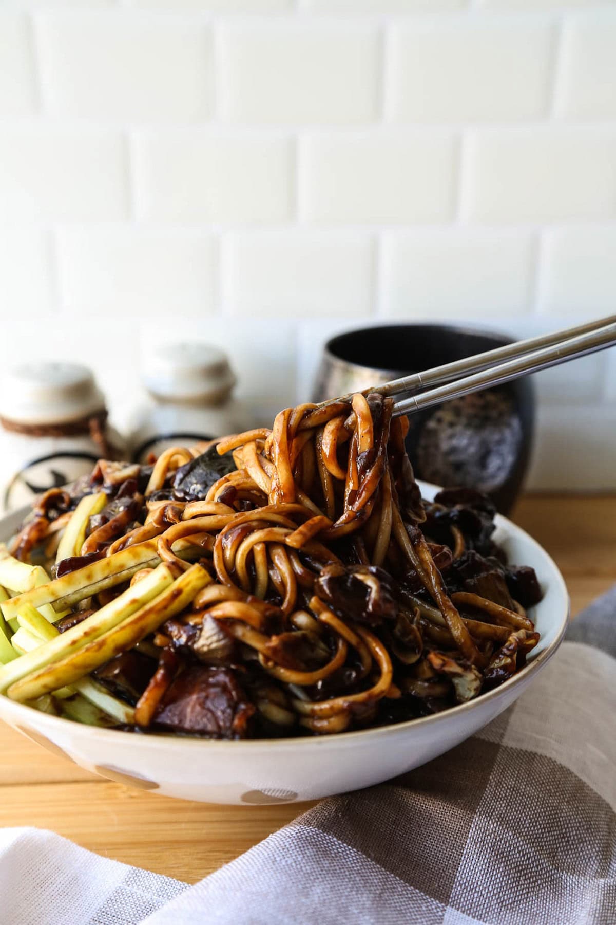 Vegan Jajangmyeon (Korean noodles with black bean sauce)