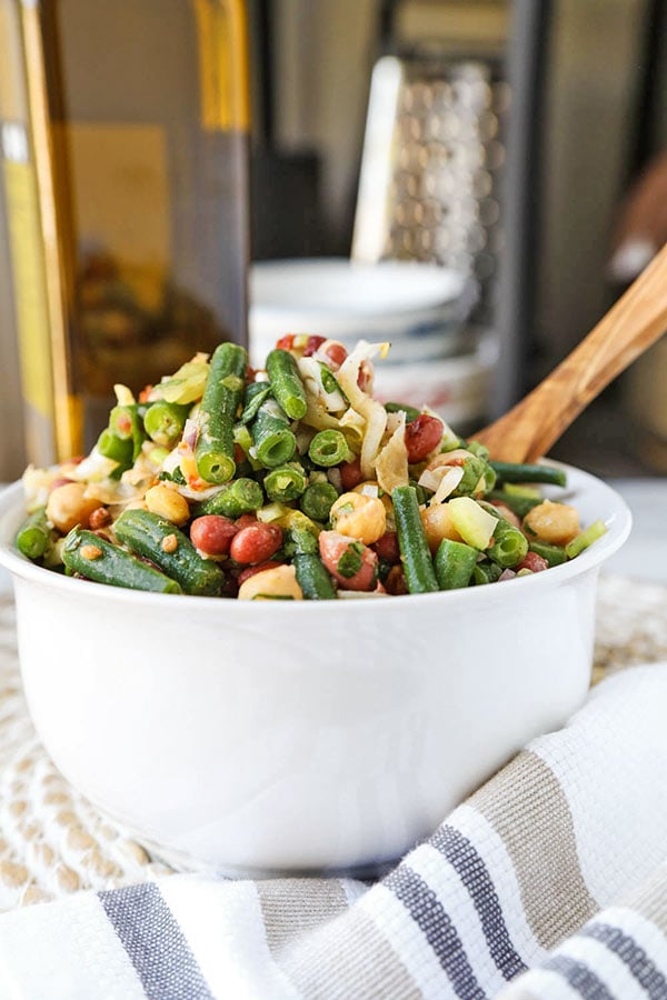 15-Minute Three Bean Salad - This is my go to salad when I want a quick and nutritious salad for lunch or dinner. This easy three bean salad is ready in just under 15 minutes! bean salad recipes easy, bean salad healthy, three bean salad dressing, healthy dinner recipes, healthy gluten free salad | pickledplum.com