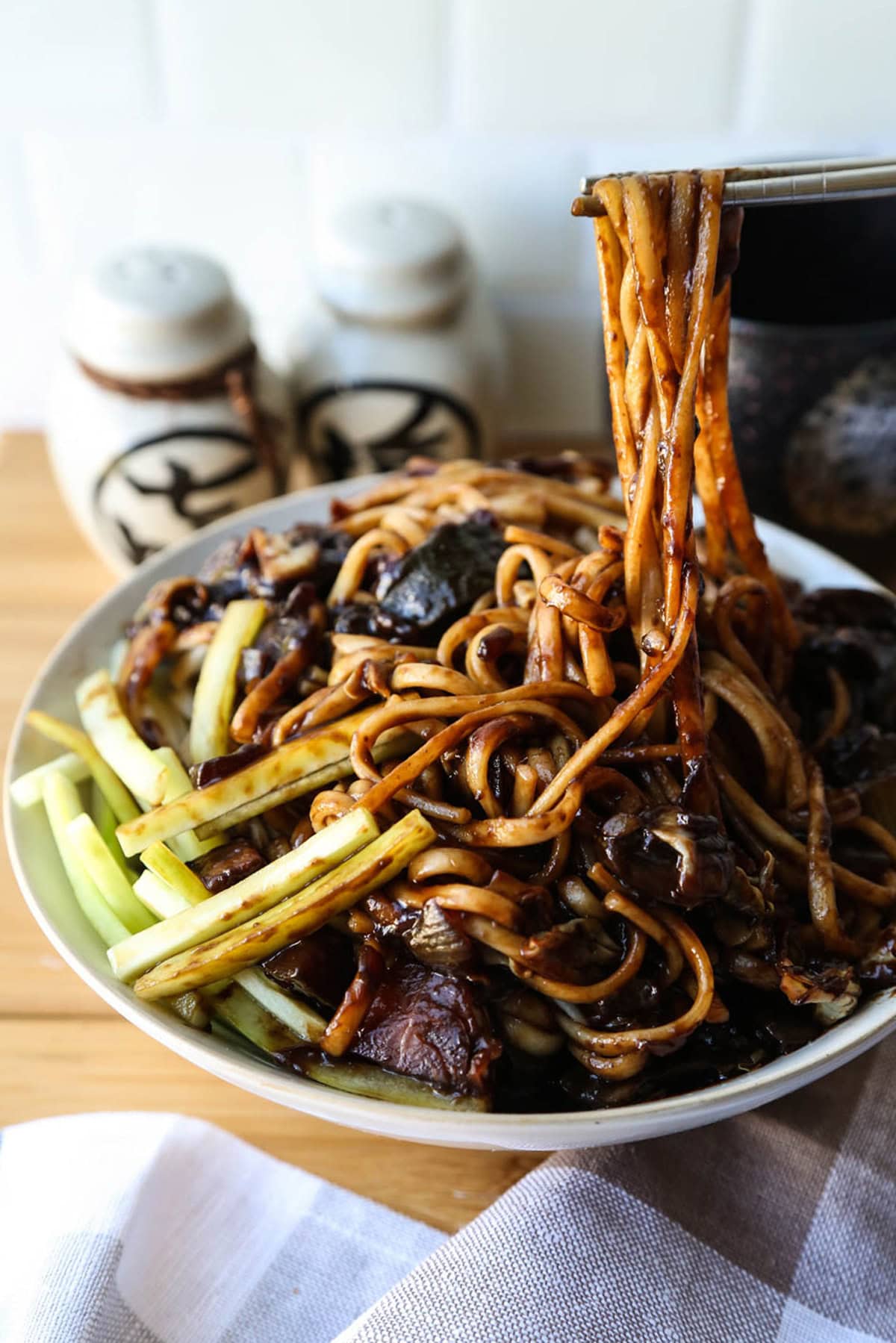 Vegan Jajangmyeon Korean noodles with black bean sauce