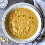 Vegetarian Split Pea Soup Recipe - This is a healthy and comforting vegetarian split pea soup recipe. Learn how to make it on a stove top or in a slow cooker with just 10 ingredients! #vegansplitpeasoup #healthyrecipes #meatless #glutenfree | pickledplum.com