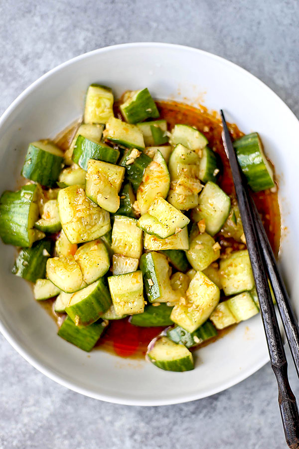 vegan smacked cucumber with chili oil
