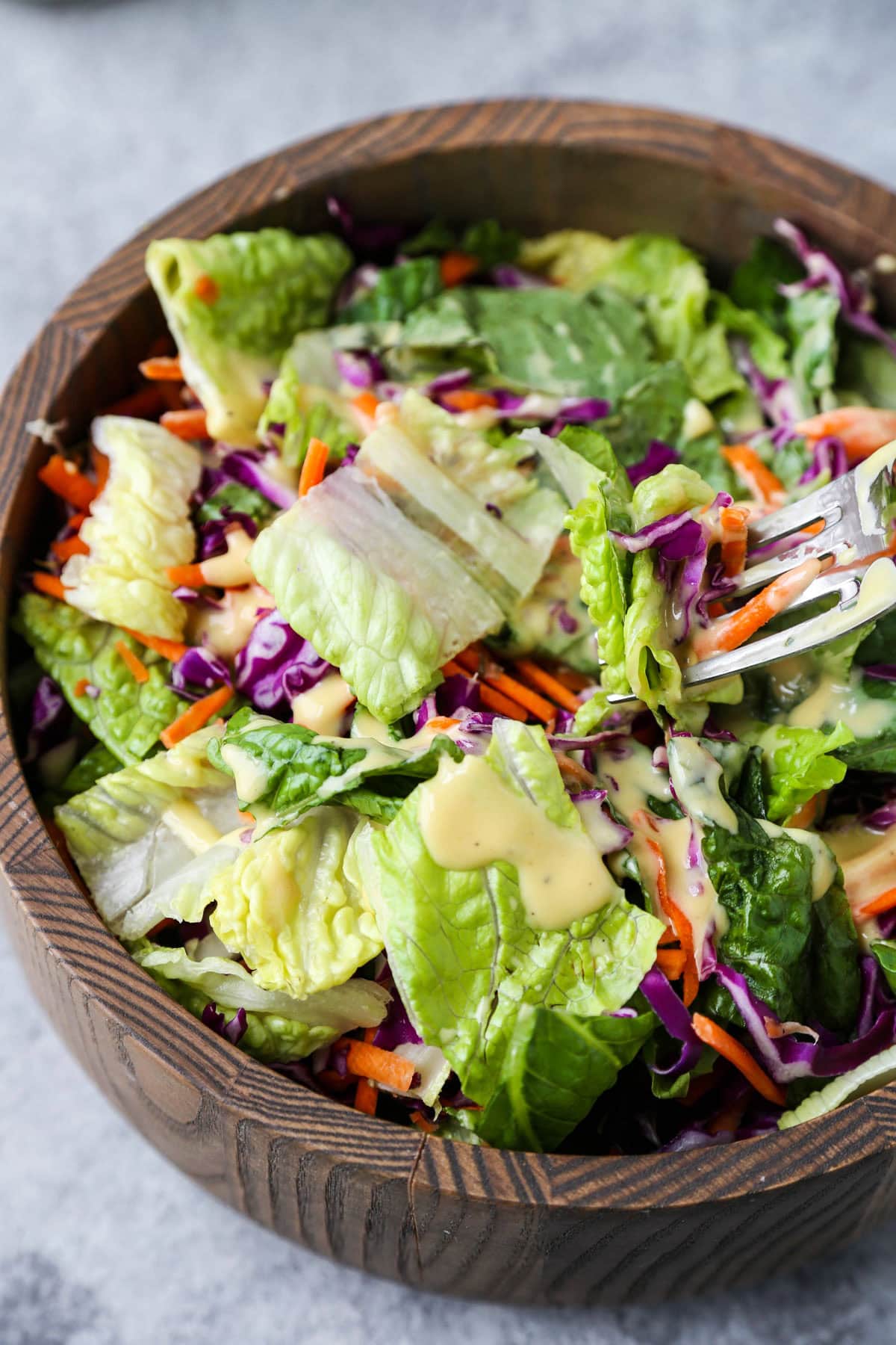 Green salad with honey mustard dressing