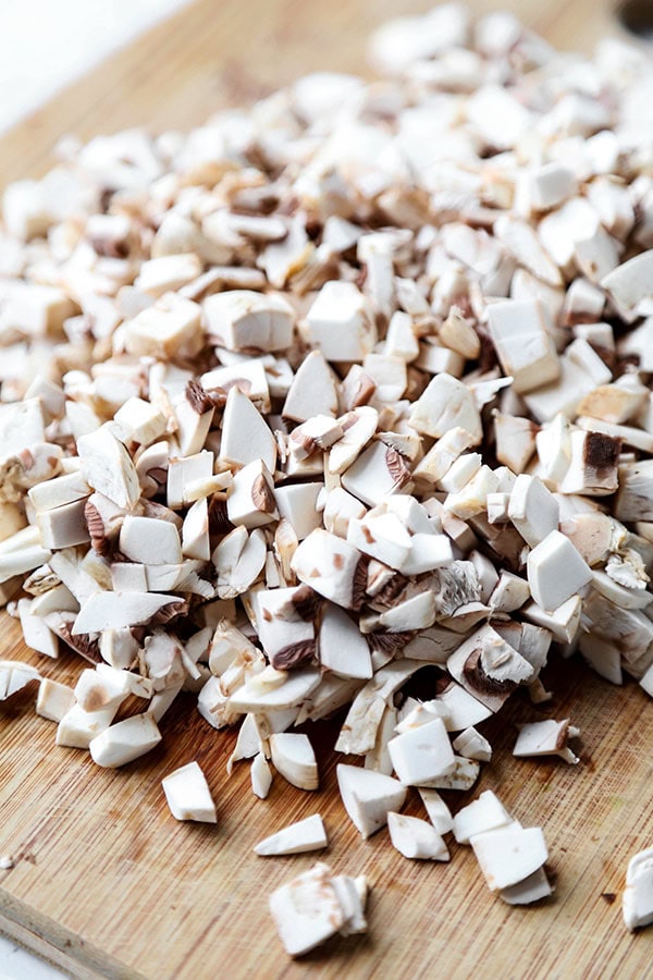 chopped mushroom for vegan bolognese sauce