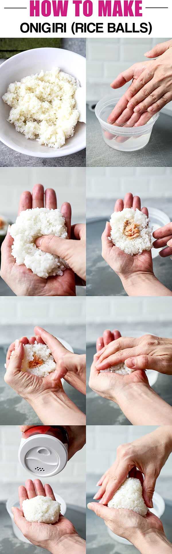 All About Onigiri - おにぎり- (How to Make + 4 Easy Recipes) - Easy fillings for fish lovers and vegans (vegetarians), learn how to make beautiful onigiri. These make a simple and healthy lunch or snack (for kids too). #japanesefood #snacks #healthyrecipes #homemade #rice | pickledplum.com