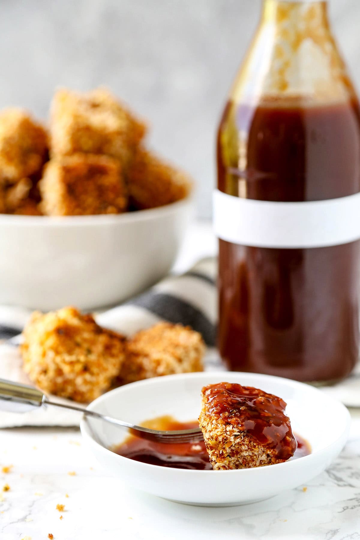 breaded tofu chicken with tonkatsu sauce