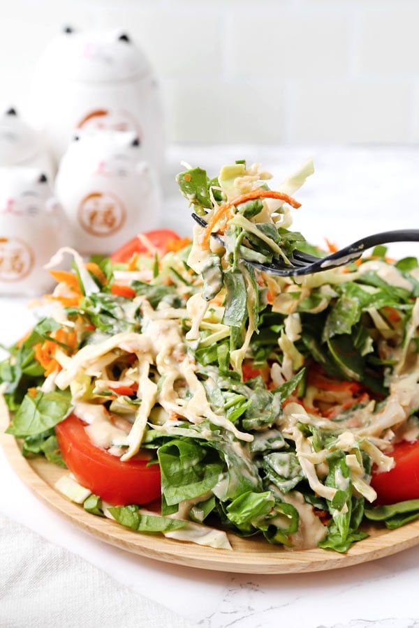 Creme Tofu Ginger Salad Dressing (Vegan) - Este é um molho de salada de tofu vegan cremoso, rápido e fácil, que é picante, picante e um pouco doce. Pronto em apenas 5 minutos! #veganrecipes #vegetarian #glutenfree #saladdressing | pickledplum.com