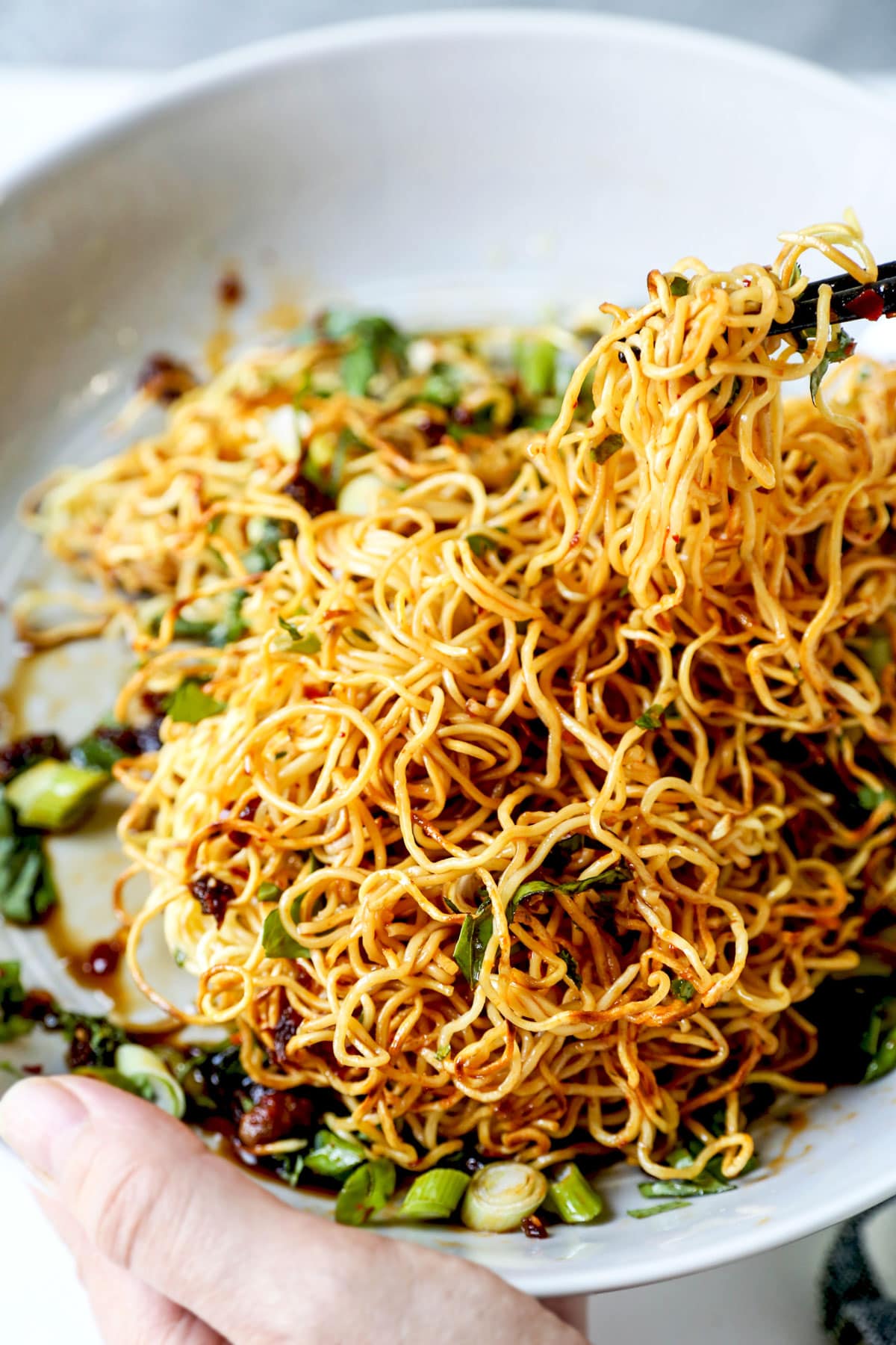 Pan fried noodles with chili crisp