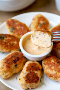 salmon croquettes with spicy dipping sauce
