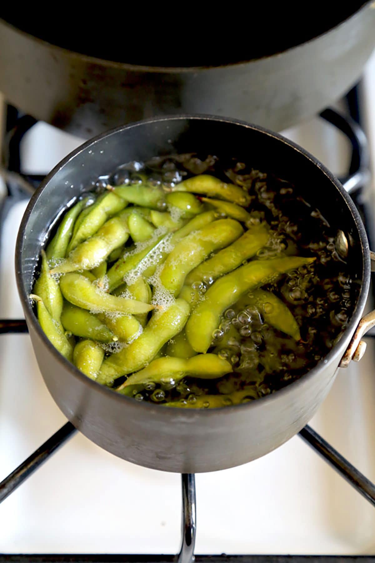 Edamame boiling in water
