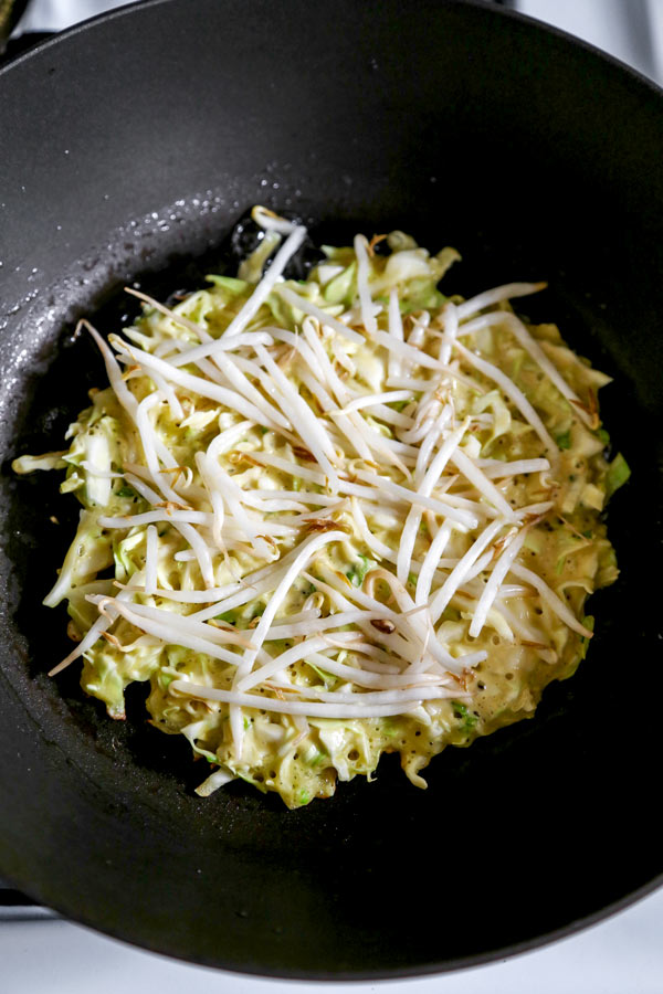 Okonomiyaki in a pan