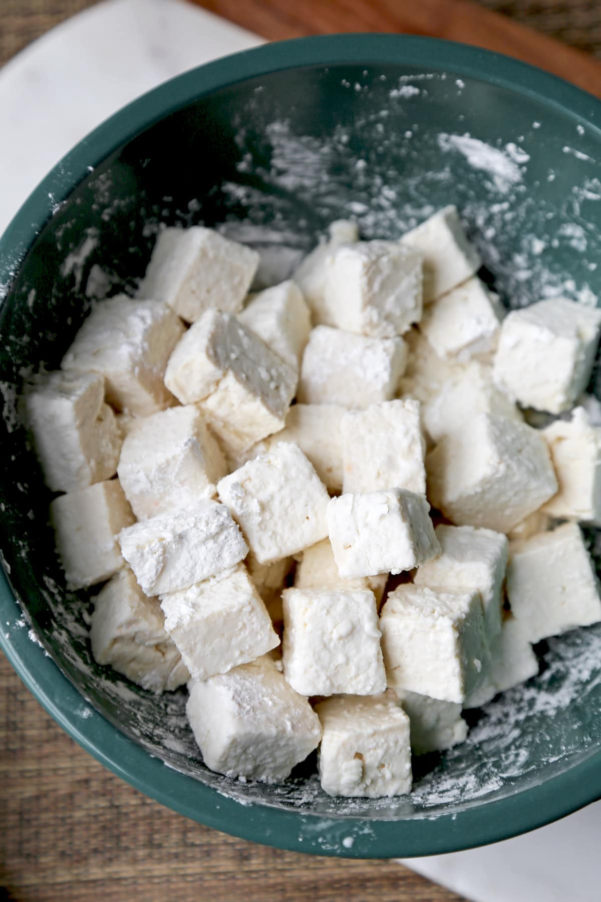 Tofu cubes dusted with cornstarch
