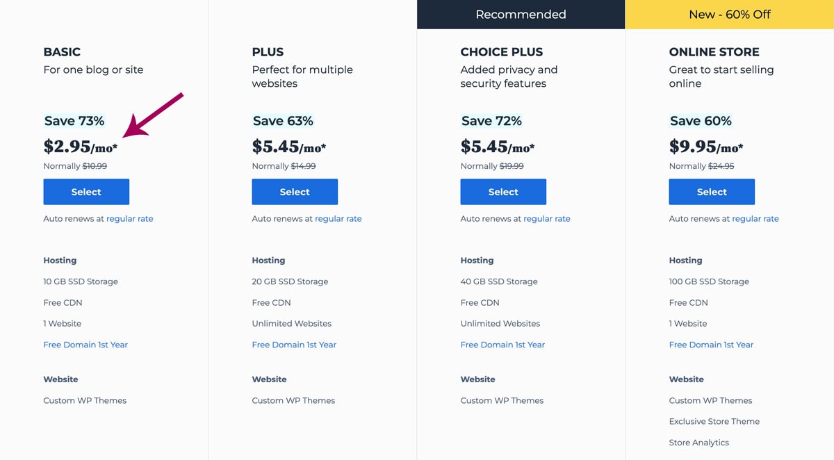 bluehost hosting plans