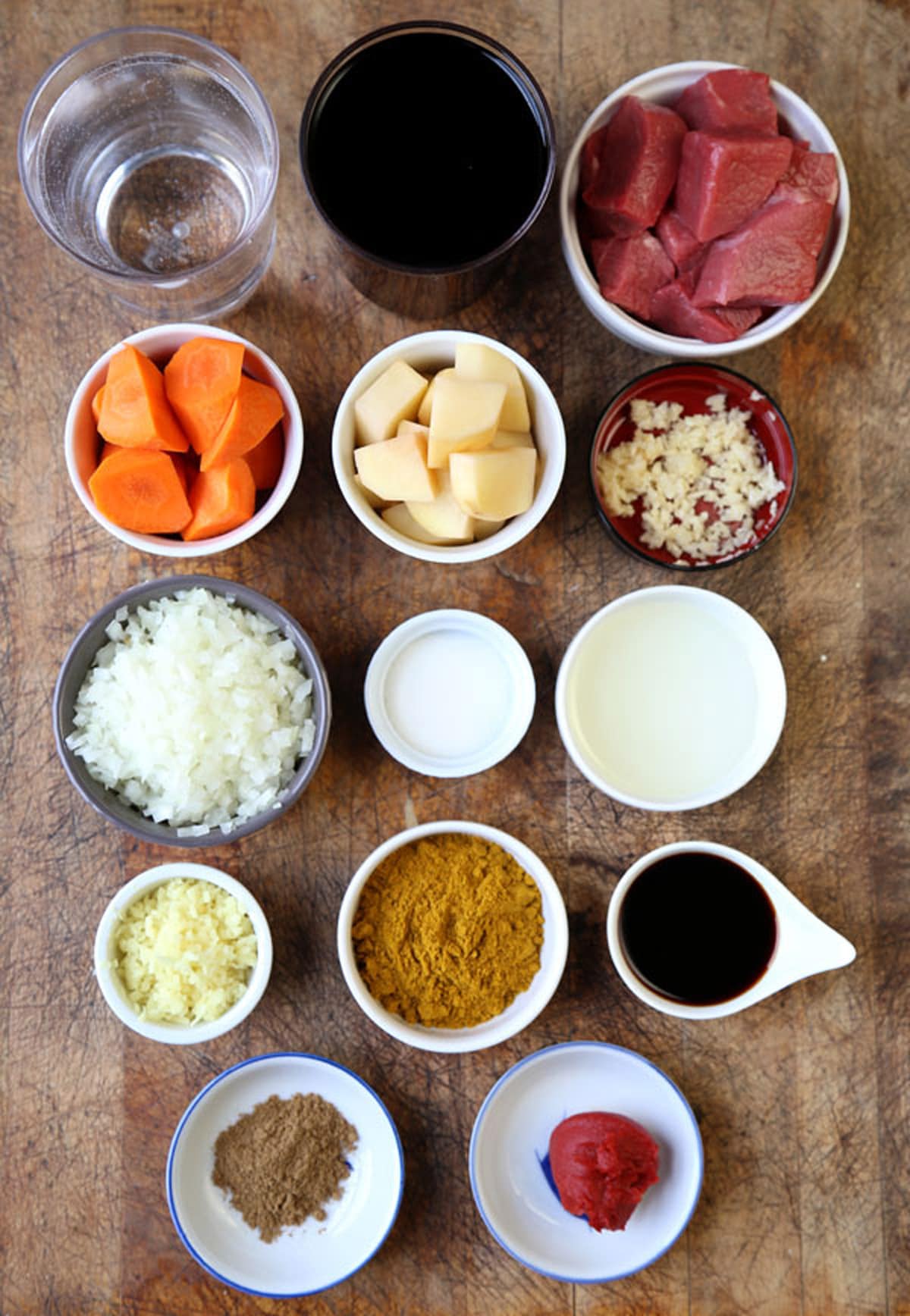 ingredients for Japanese curry rice