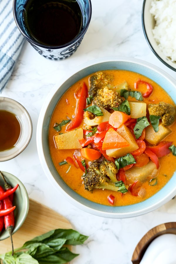 Bowl of Panang curry with vegetables