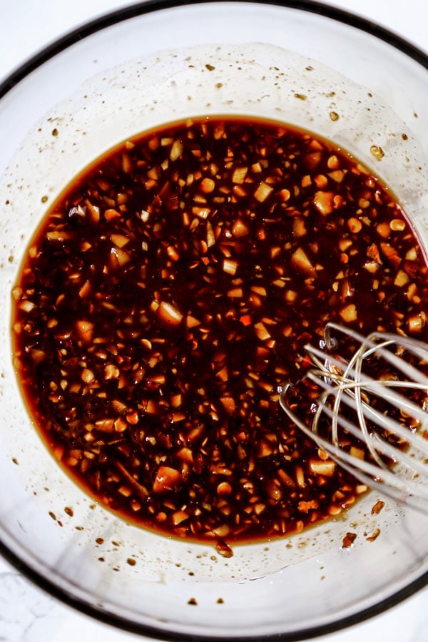 Making Szechuan sauce in a bowl