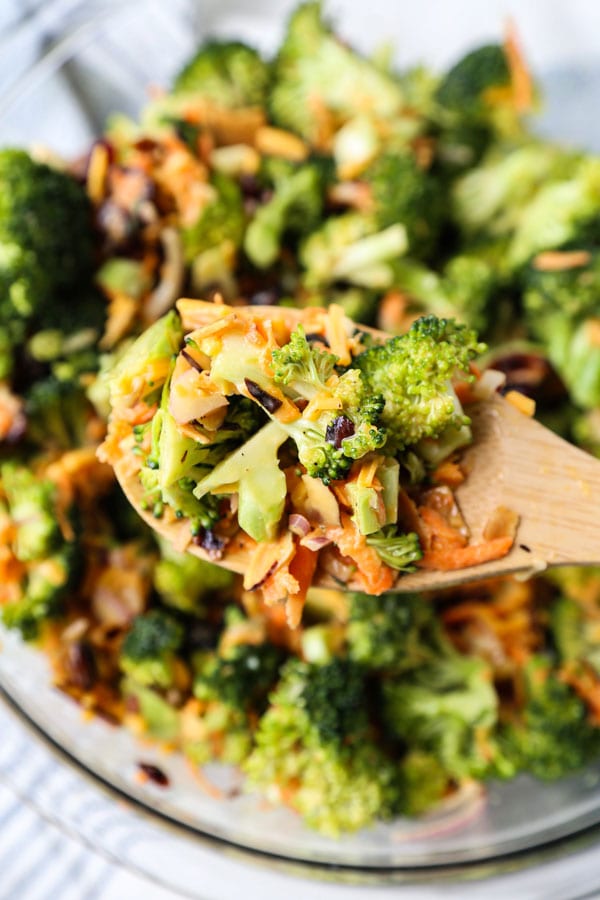 Homemade broccoli salad with carrots and cranberries