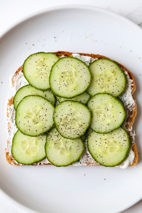sliced cucumber on bread