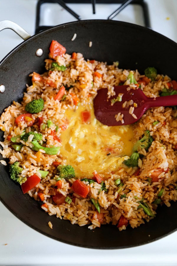 fried rice with egg in the center 