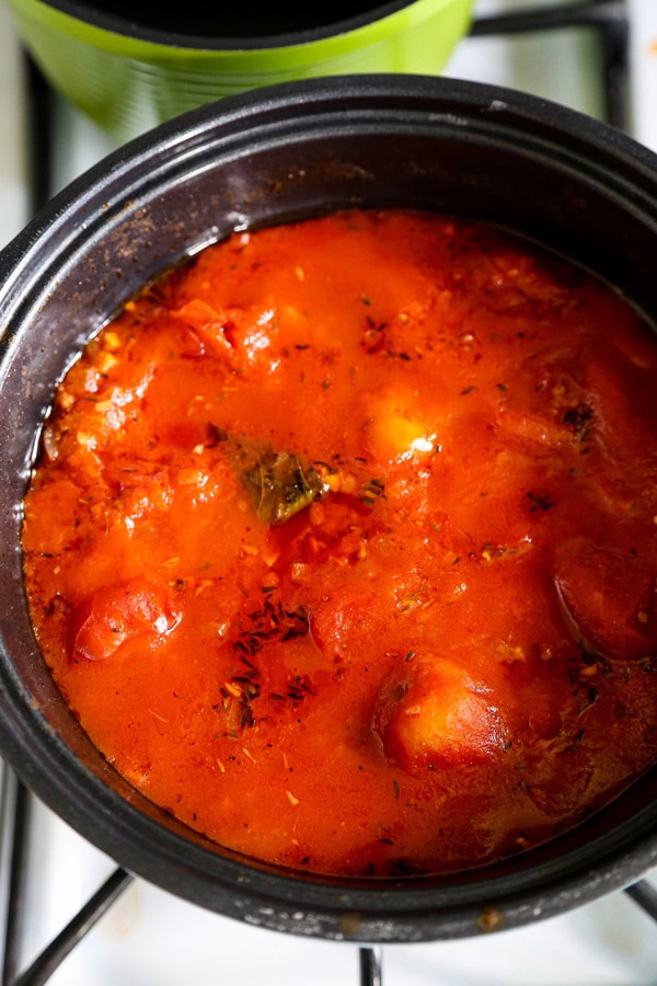 tomato sauce ingredients in a pot