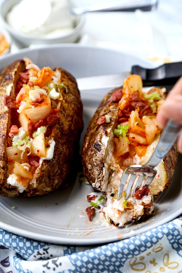 Air Fryer Baked Potato (with Kimchi and Bacon Bits)