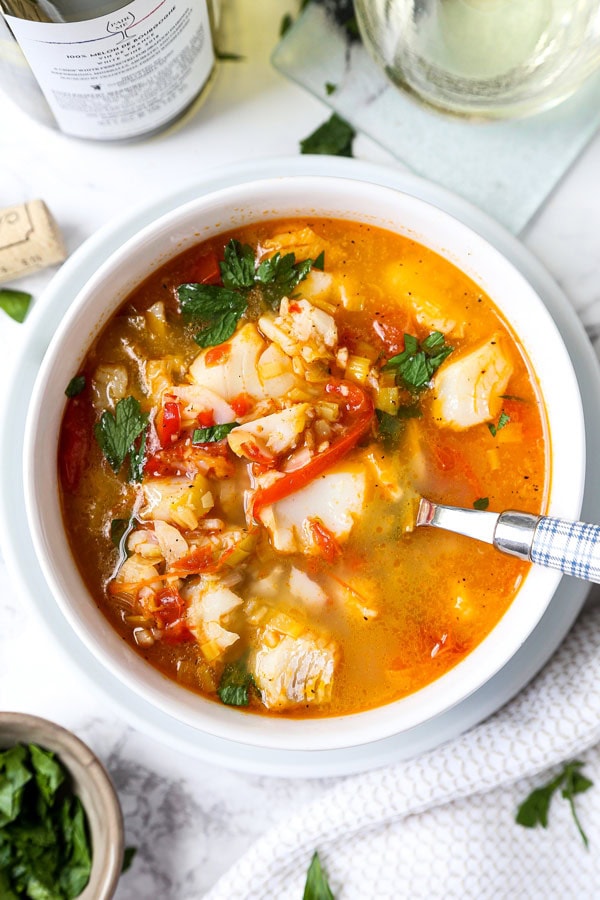 Comforting seafood stew with fresh seafood, vegetables, and broth.